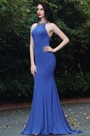 Elegant Blue Beaded Designer Backless Evening Dress