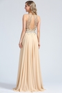Sleeveless Beige Beaded Evening Gown