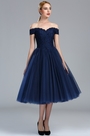 Schulterfrei Blau Tüll Spitze Cocktailkleid