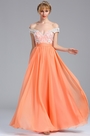 Off  the Shoulder Tangerine Lace Appliques Evening Dress