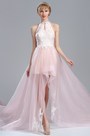 Light Pink Halter Lace Prom Mermaid Homecoming Dress