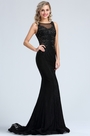 Sleeveless Black Beaded Lace Mermaid Dress