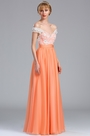 Off  the Shoulder Tangerine Lace Appliques Evening Dress