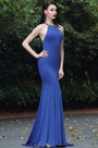 Elegant Blue Beaded Designer Backless Evening Dress