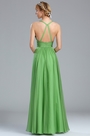Green Plunging Beaded V Neck Evening Dress