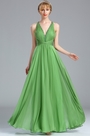Green Plunging Beaded V Neck Evening Dress