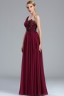Robe de Bal Bretelle Unique Dentelle Bordeaux