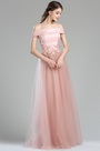 Robe de Soirée Hors Epaule Dentelle Florale Rose