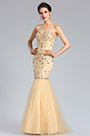 Strapless Sweetheart Beaded Beige Prom Gown