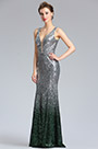 Deep V Cut серебристый зеленый Sequin Party Dress