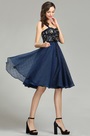 Blau Ärmellos Rückenfrei Spitze Organza Cocktailkleid
