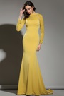 Long Sleeves Yellow Lace Dress Evening Gown