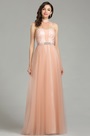 Glamorous Halter Peach Sequin Prom Dress