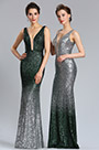 Deep V Cut серебристый зеленый Sequin Party Dress
