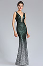 Elegant Deep V-Cut Green-silver Sequins Party Dress