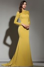 Long Sleeves Yellow Lace Dress Evening Gown