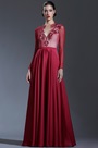 Robe de Soirée Formelle à Manches Longues Bordeaux