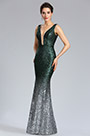 Elegant Deep V-Cut Green-silver Sequins Party Dress