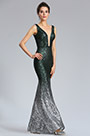 Elegant Deep V-Cut Green-silver Sequins Party Dress