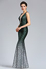 Elegant Deep V-Cut Green-silver Sequins Party Dress