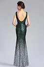 Elegant Deep V-Cut Green-silver Sequins Party Dress