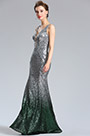 Deep V Cut серебристый зеленый Sequin Party Dress