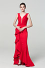 Red Elegant Deep V-Cut Ruffle Party Dress