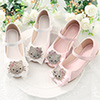 Girl's Round Toe Leather Buckle  Flat Flower Dance Shoes
