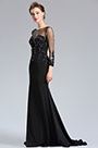Black Tulle Top V cut sleeves Evening Prom Dress