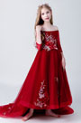 Long Embroidery Off Shoulder Flower Girl Dress