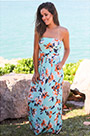 Women Strapless Printed Dress Summer Dress with Pocket