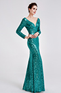 Robe de Soirée Verte à Paillettes Manches Longues