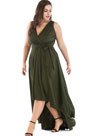Plus Size High Low V Neck Sleeveless Ball Gown