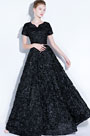 Black Short Sleeves Long Party Evening Ball Dress