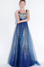 Blue Straps Sequins Long Party Formal Dress
