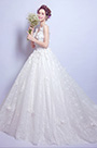 White V-Cut Floral Long Train Wedding Dress