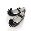 Black Girl's Round Toe Leather Flat Flower Dance Shoes