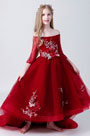 Long Embroidery Off Shoulder Flower Girl Dress
