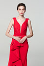 Red Elegant Deep V-Cut Ruffle Party Dress