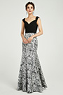 Elegant Velvet&Print Straps Evening Dress Prom Gown