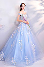 Robe de Bal En Tulle Bleu Clair à Épaules Dénudées