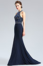 Sexy Blau Halter Perlen Lang Prom Abendkleid