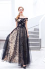 Robe de Bal Noire à Épaules Dénudées En Tulle
