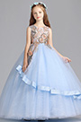 Princess Blue Children Wedding Flower Girl Dress
