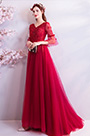 Red V-Cut Sleeves Elegant Women Wedding Party Dress