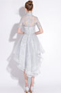 Grey High Neck Lace Applique Tulle Party Cocktail Dress