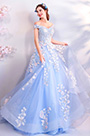 Robe de Bal En Tulle Bleu Clair à Épaules Dénudées