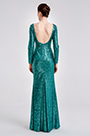 Robe de Soirée Verte à Paillettes Manches Longues