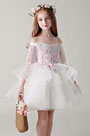 Schulterfrei Tüll Blumenmädchen Kleid Kleines Kleid
