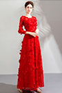 Red Long Sleeves Lace Party Prom Evening Dress